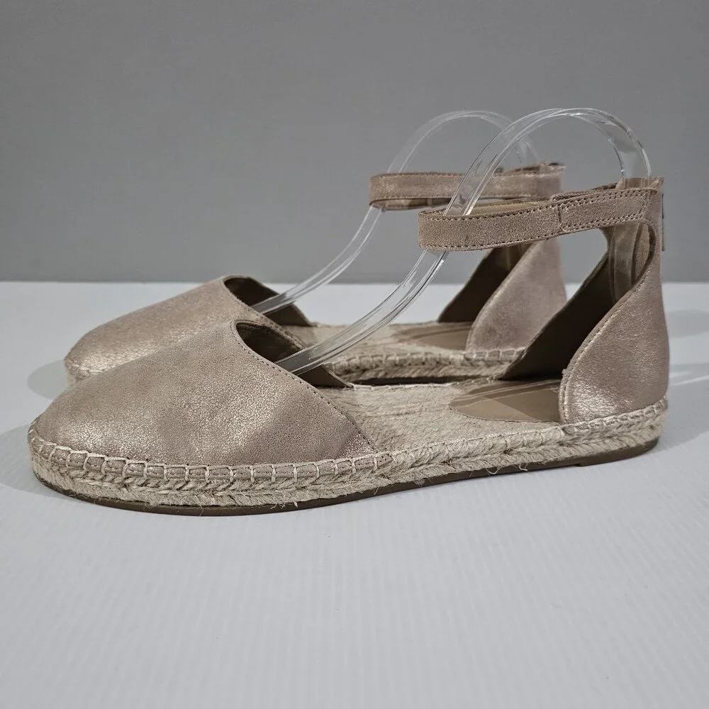 Eileen Fisher Lala Flat Espadrille Womens 10 Metallic Tan Leather Sandal
